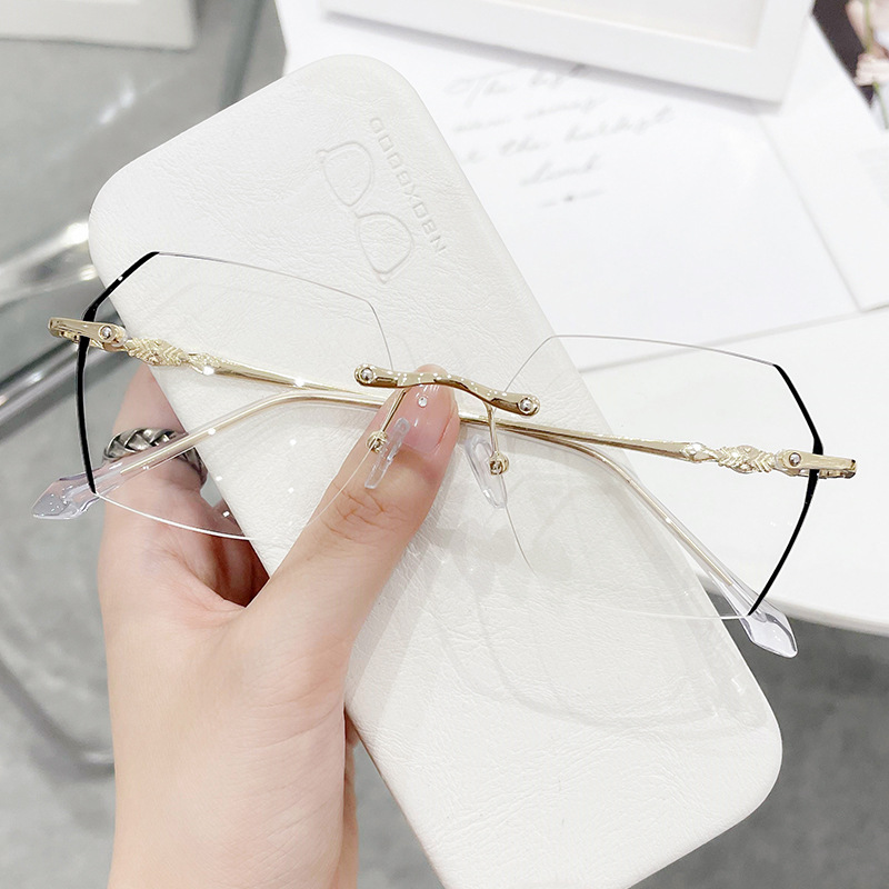 Gaming Glasses Blue - Rimless Myopia Glasses Women Vintage Blue